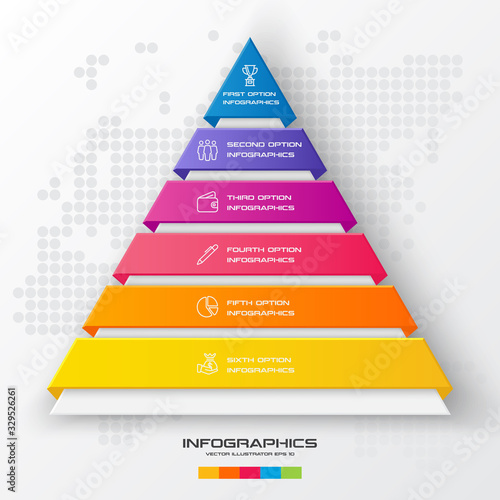 Business concept design with triangle and 6 options,Infographic template can be used for presentation,Vector illustration.