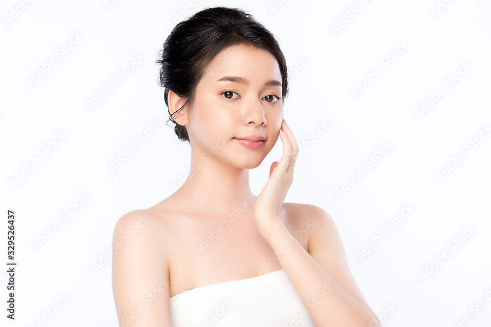 Beautiful Young Asian Woman with Clean Fresh Skin. Face care, Facial treatment, Cosmetology, beauty and healthy skin and cosmetic concept .woman beauty skin isolated on white background Beautiful Young Asian Woman with Clean Fresh Skin. Face care, Facial treatment, Cosmetology, beauty and healthy skin and cosmetic concept .woman beauty skin isolated on white background