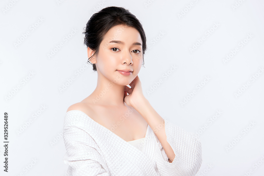 Beautiful Young Asian Woman with Clean Fresh Skin. Face care, Facial treatment, Cosmetology, beauty and healthy skin and cosmetic concept .woman beauty skin isolated on white background