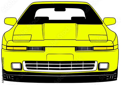 Illustration of front part old japanese yellow car on white background
