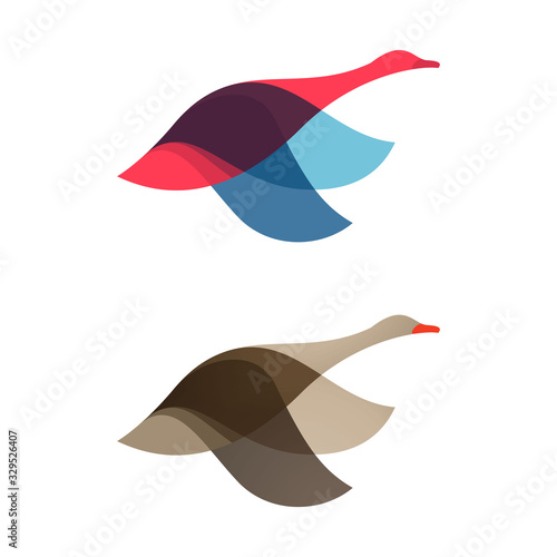 Goose, swan, bird logo vector character.
