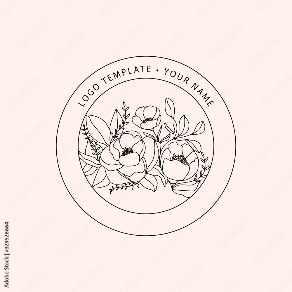 Logo design template with beauty bouquet of flowers in linear minimal style. Minimalistic logotype for fashion blogger, photographer, design studio, beauty salon, cosmetic etc. Vector concept emblem. Logo design template with beauty bouquet of flowers in linear minimal style. Minimalistic logotype for fashion blogger, photographer, design studio, beauty salon, cosmetic etc. Vector concept emblem.