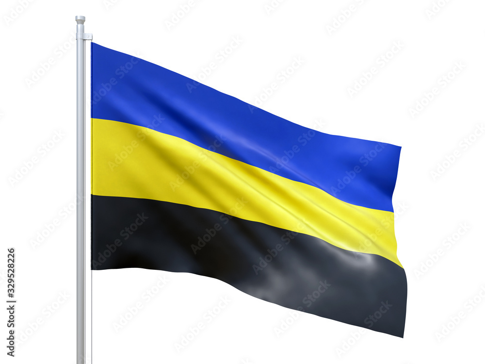 Obraz premium Gelderland (province of the Netherlands) flag waving on white background, close up, isolated. 3D render