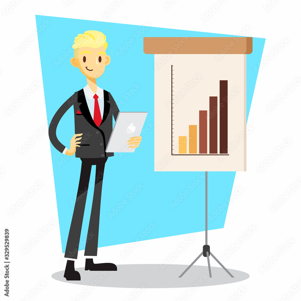 businessman cartoon character with proud during presentation pose businessman cartoon character with proud during presentation pose