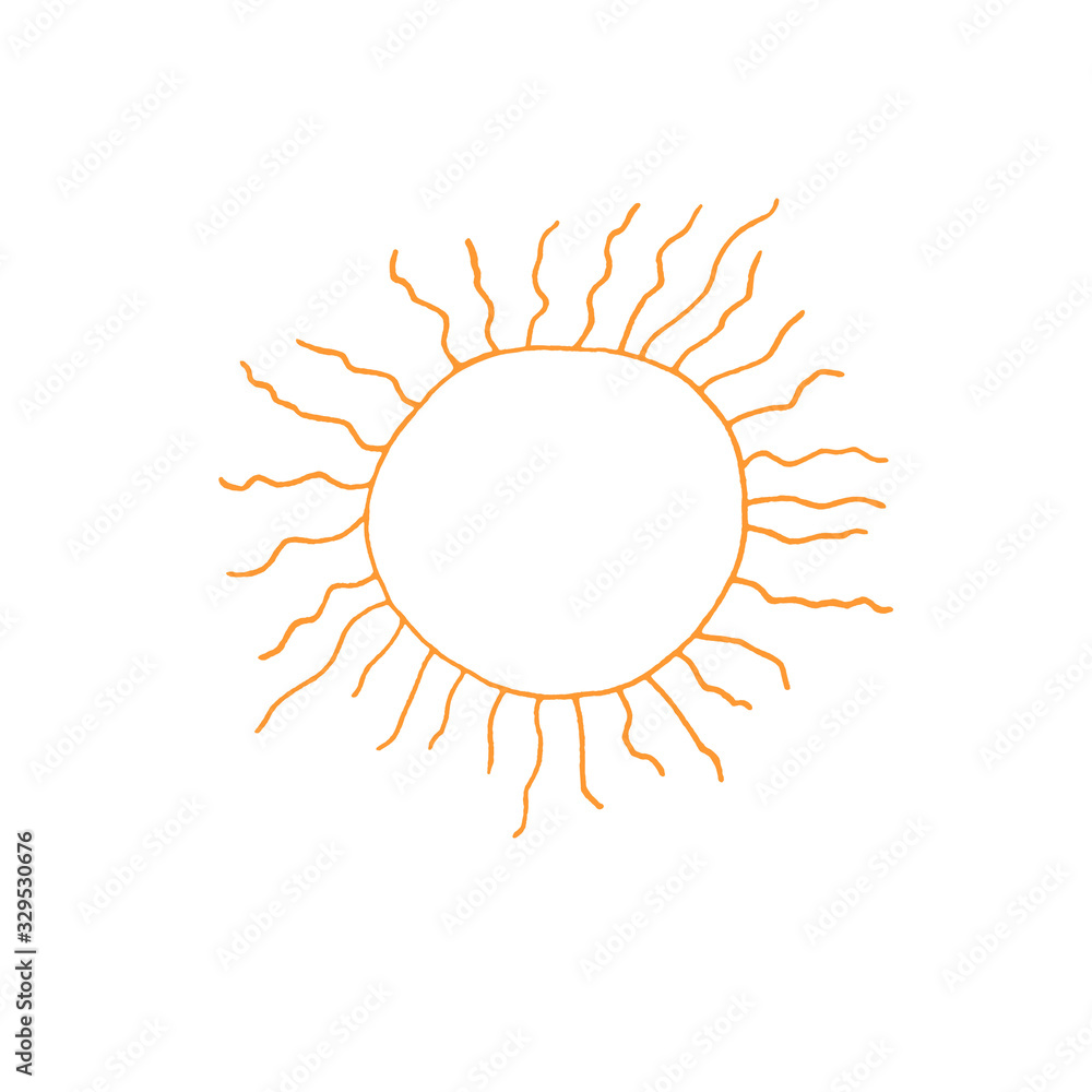 Sun, star, planet, space object. Design element, icon on the theme of sky, art, space. Doodle simple primitive illustration