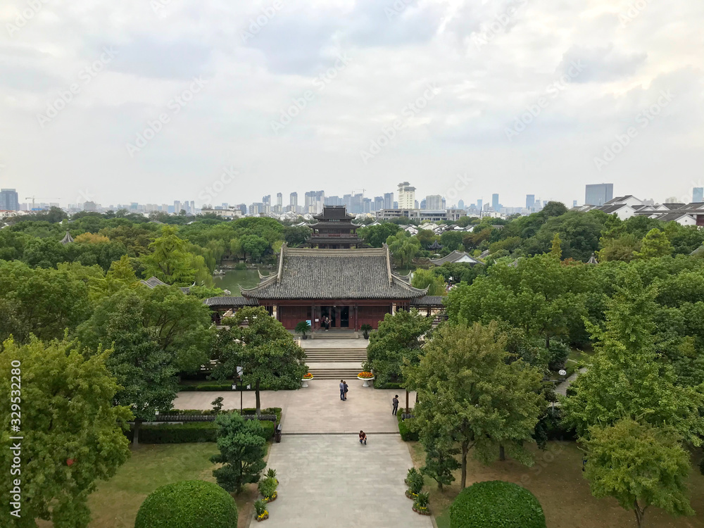 Traditional Asia Chinese architecture garden and tower in daytime