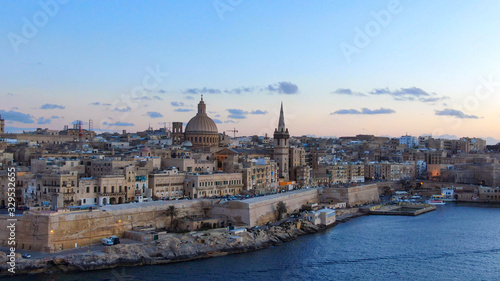 Valletta in the evening the capital city of Malta - aerial photography