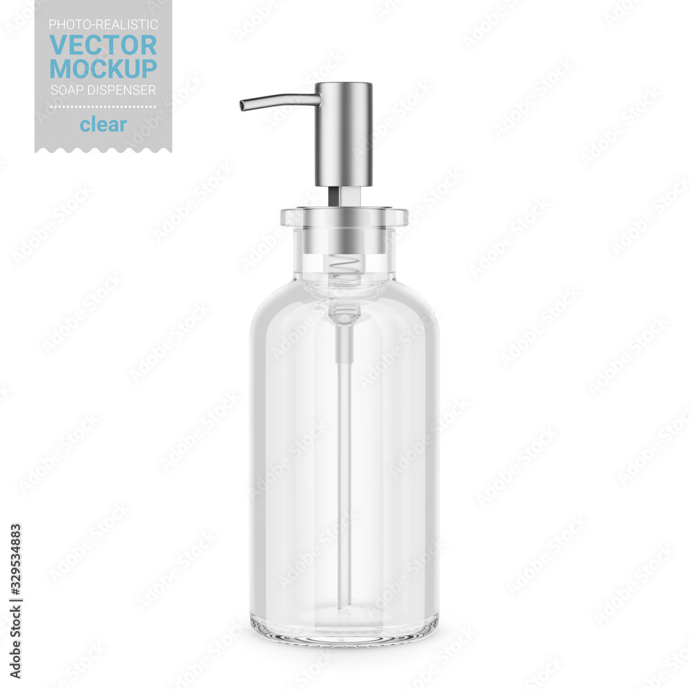 Clear glass soap dispenser bottle mockup template. Clear glass soap dispenser bottle mockup template.