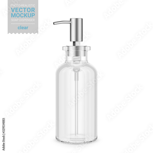 Clear glass soap dispenser bottle mockup template.