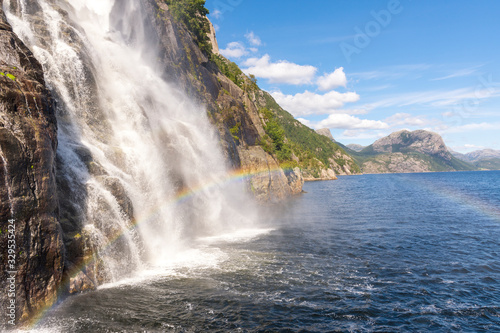 Lysefjord Waterfall from boat trip in the Lysefjord in Norway