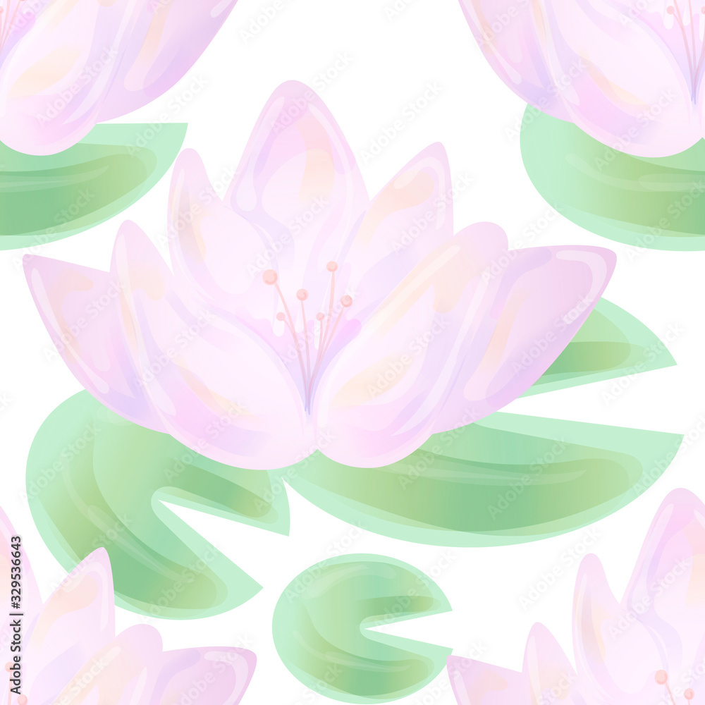 Seamless floral pattern. Vector image of a lotus in a watercolor style. Flowers isolated on a white background.