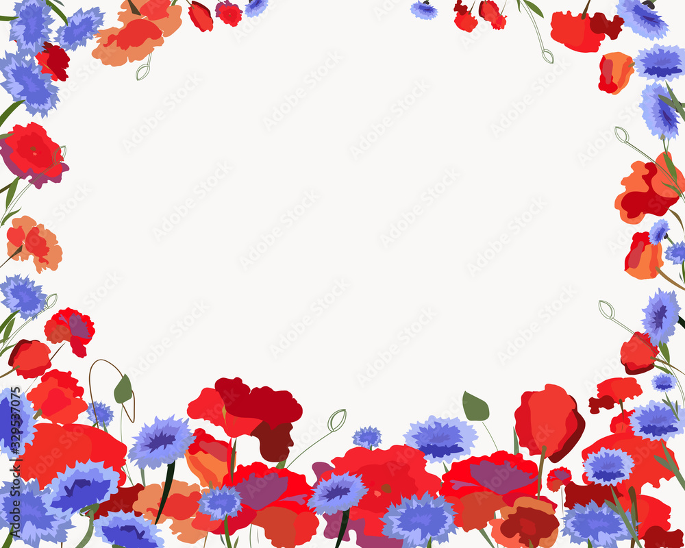 Fototapeta postcard with flowers of poppies and cornflowers