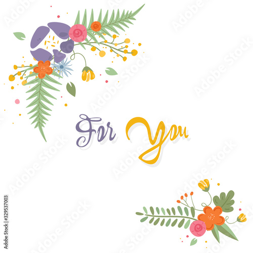Beautiful color floral card with inscription For you. Doodle greeting   ards collection