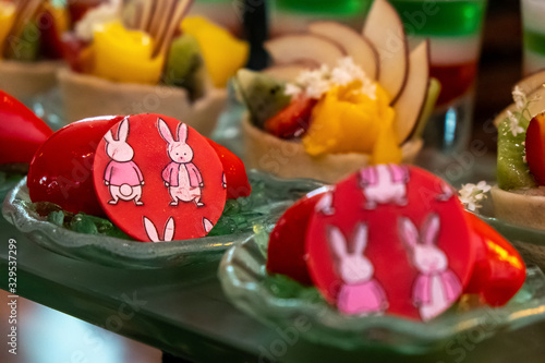 Various Delicious Easter sweets on display in buffet lineor shop