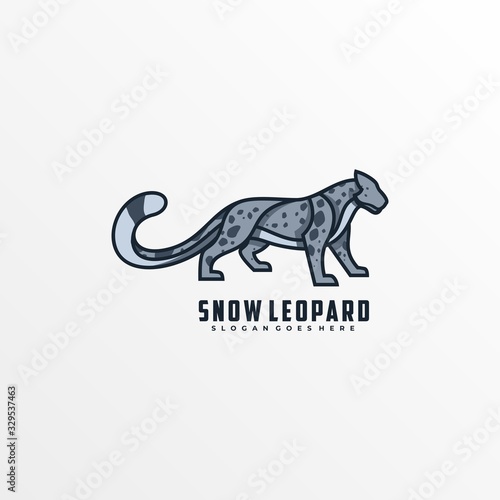Vector Logo Illustration Snow Leopard Line Art Style.