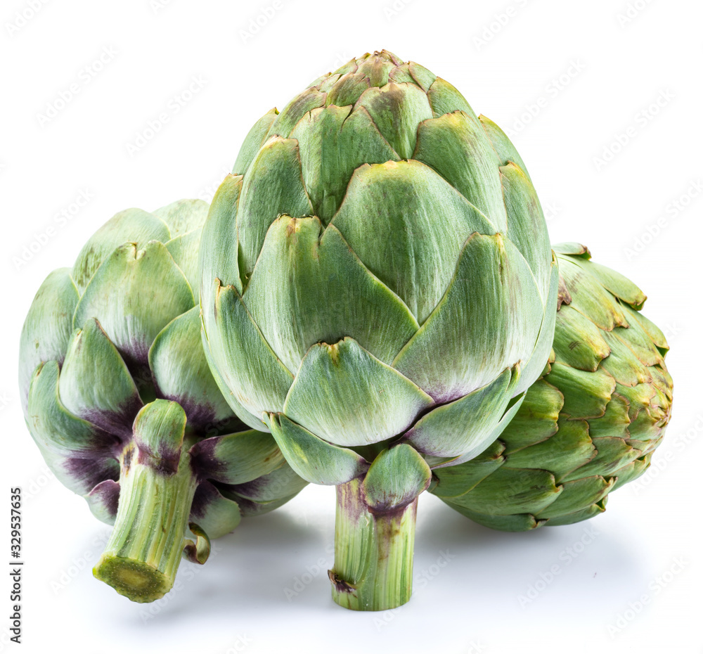 Fototapeta premium Artichoke flower edible buds isolated on white background.