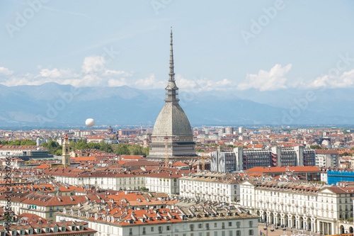 Mole Antonelliana, symbol of Turin, form the top of Monte dei Cappuccini, among Turin hills, Piedmont, Italy photo