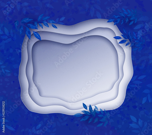 Paper cut banner on blue background with leaves