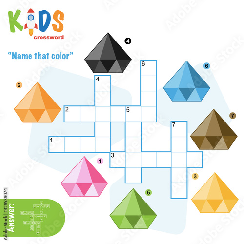 Easy crossword puzzle 'Name that color', for children in elementary and middle school. Fun way to practice language comprehension and expand vocabulary. Includes answers.
