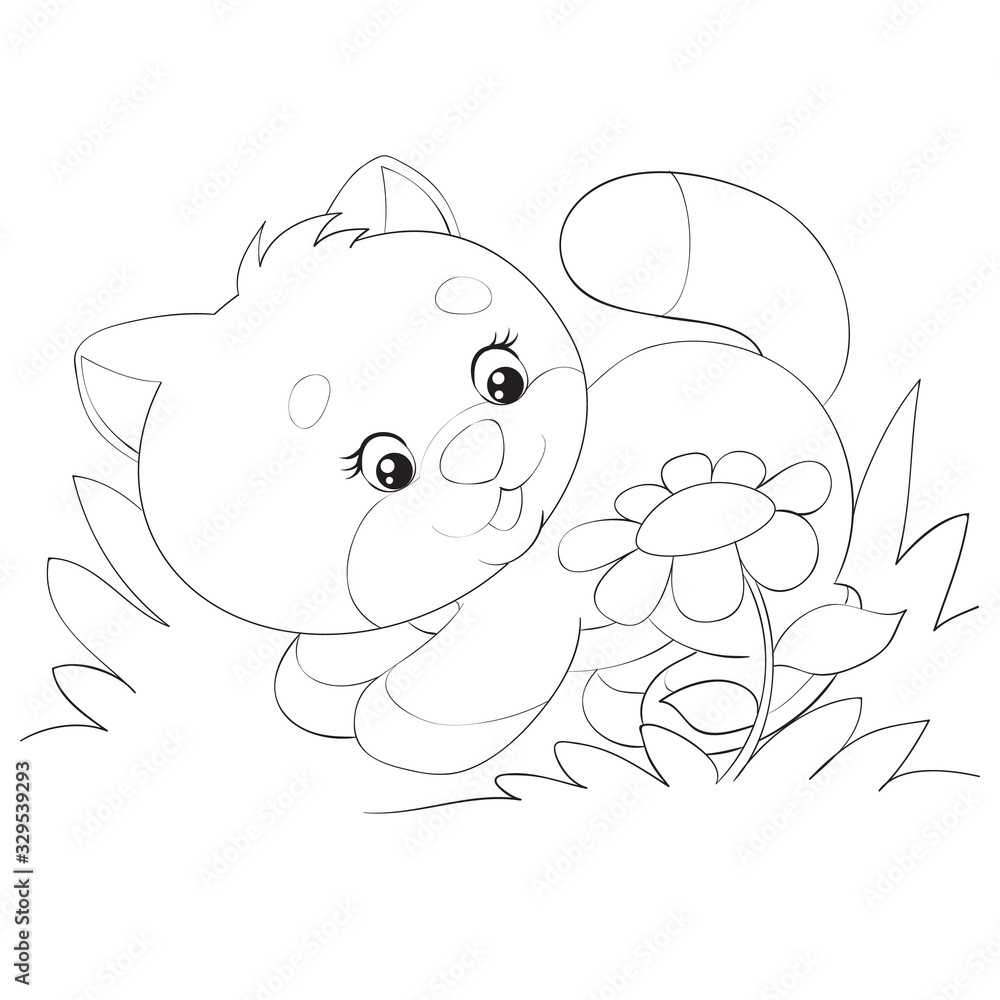 cartoon style little kitten plays among the grass drawn in outline, isolated object on a white background, vector illustration, cartoon style little kitten plays among the grass drawn in outline, isolated object on a white background, vector illustration,