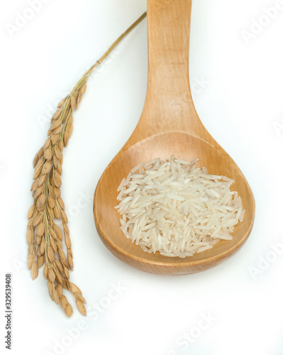 Basmati rice in wooden spoon