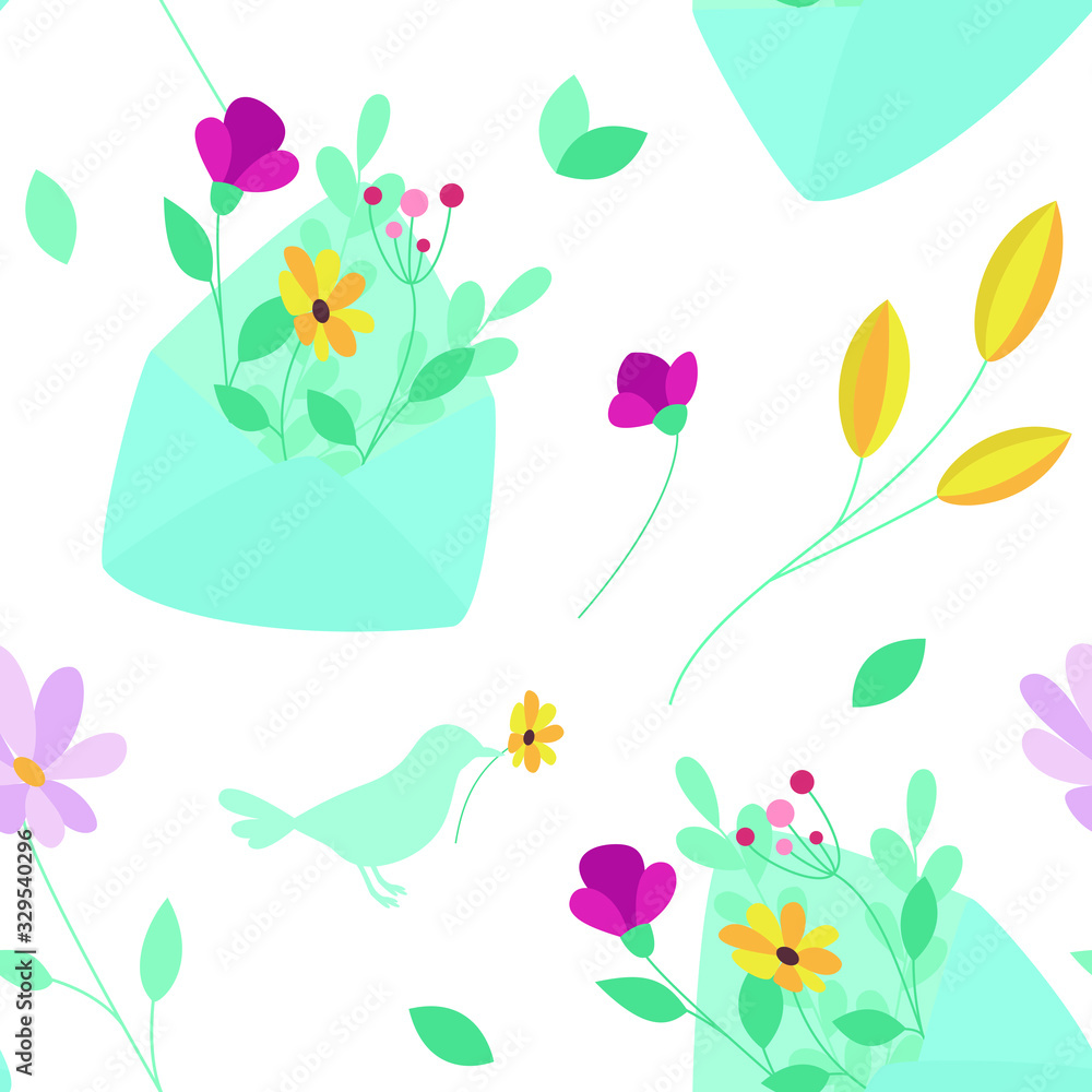 Fototapeta premium Seamless spring background. Envelope with flowers.