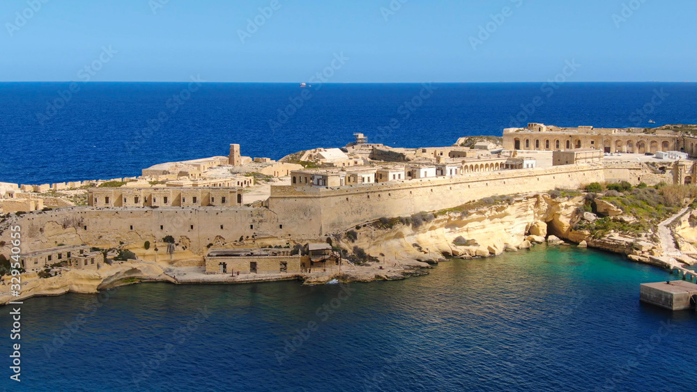 Kalkara Malta and Fort Rikasoli from above - aerial photography