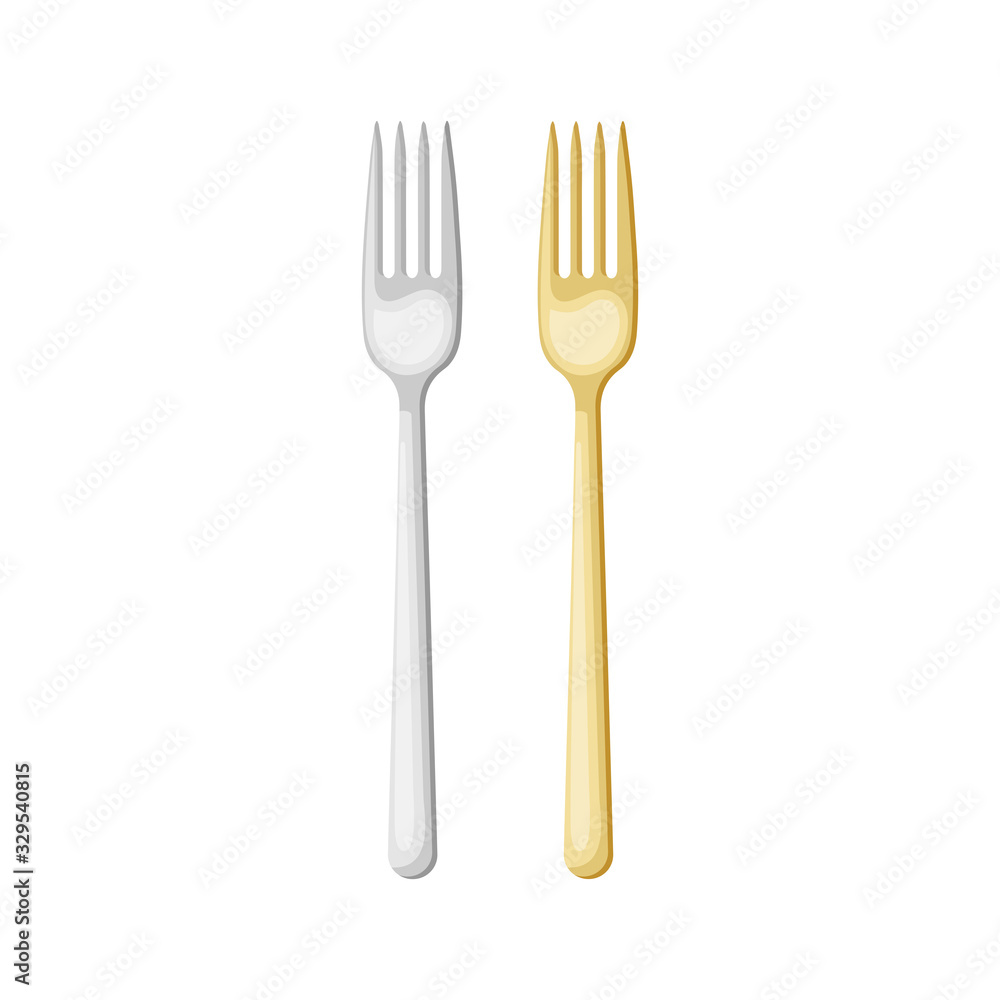 Cartoon silver and gold forks . Vector illustration Cartoon silver and gold forks . Vector illustration