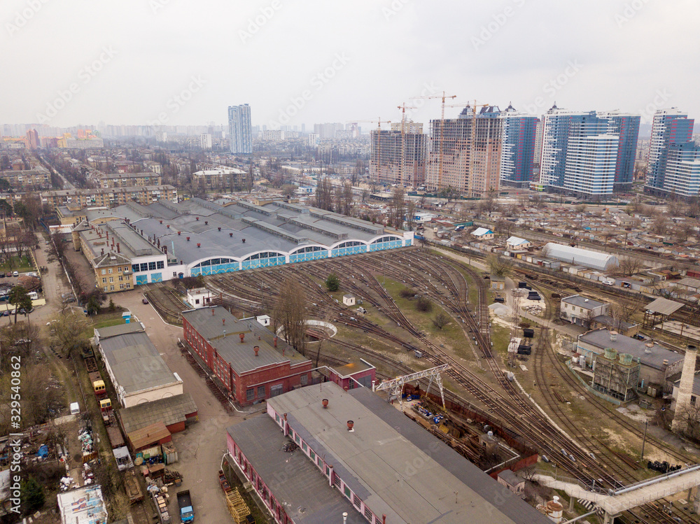 Aerial drone view. Depot of the Kiev metro