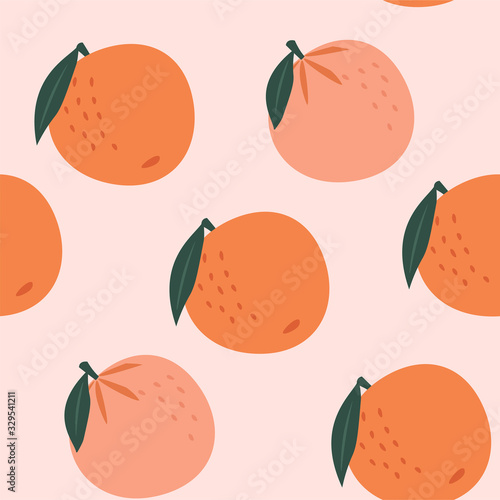Fototapeta Naklejka Na Ścianę i Meble -  Abstract tropical seamless patter with stylized oranges. Vector colored design.