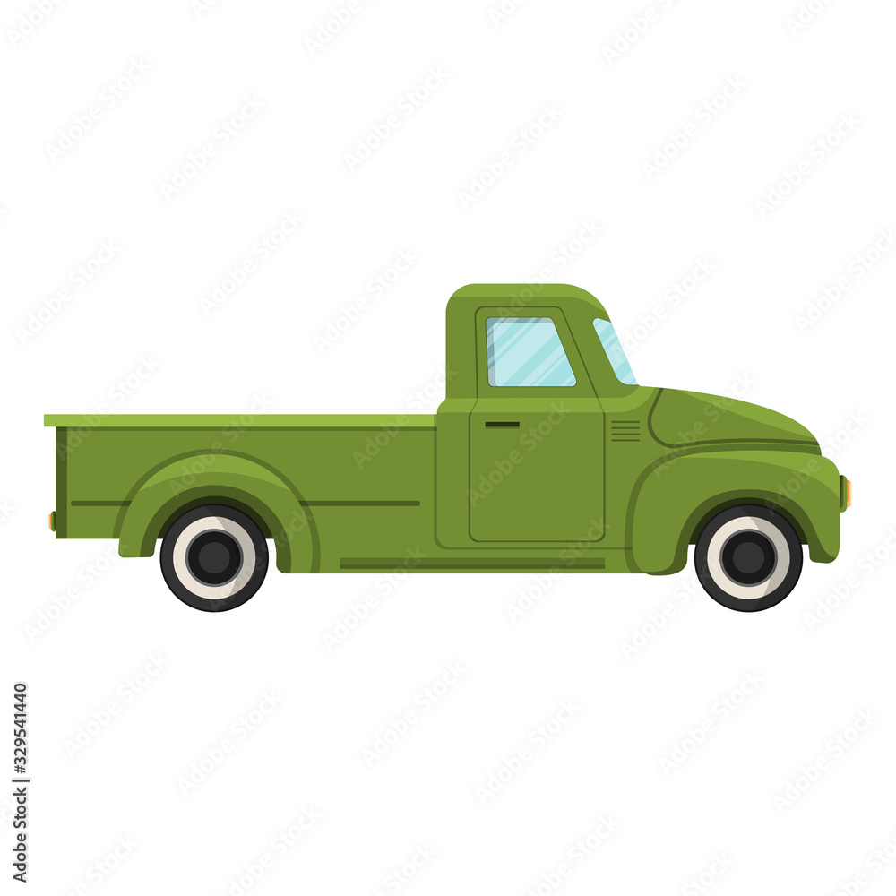 Cartoon green farm truck. Vector illustration