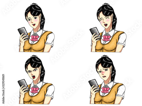 スマートフォン表情女学生３