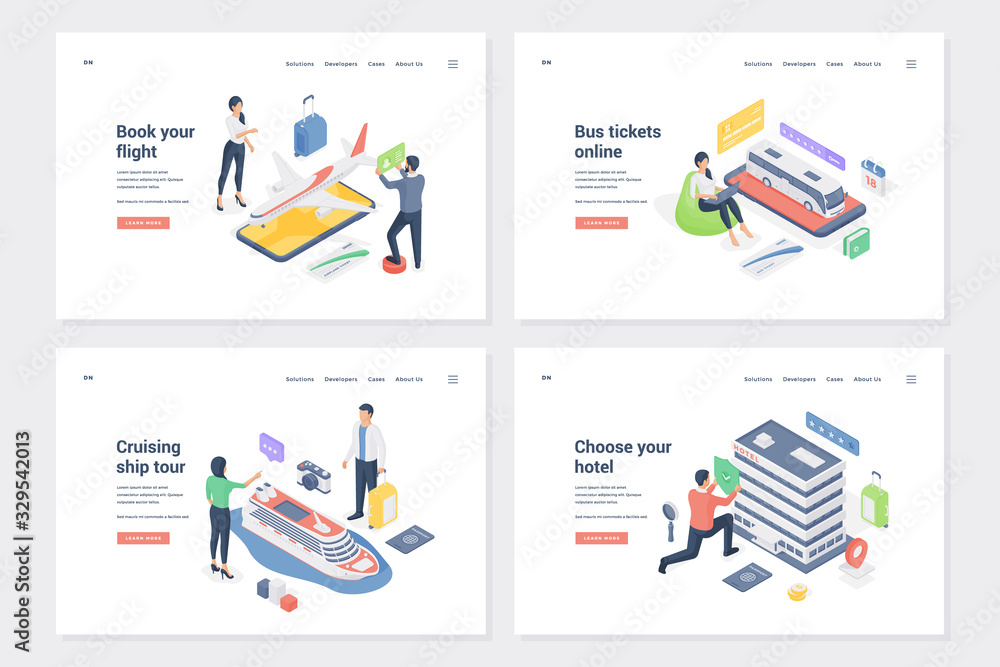 Set of banners for tourist services. Isometric vector illustration Set of banners for tourist services. Isometric vector illustration