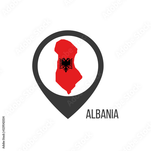 Map pointers with contry Albania. Albania flag. Stock vector illustration isolated on white background.