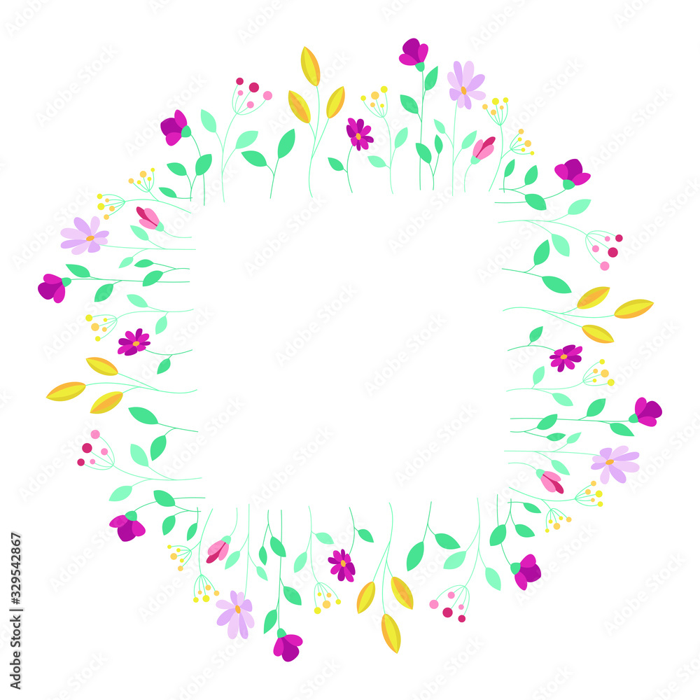 Floral square frame isolated on a white background