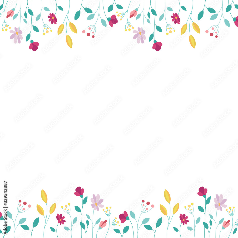 Floral frame design elements on white background