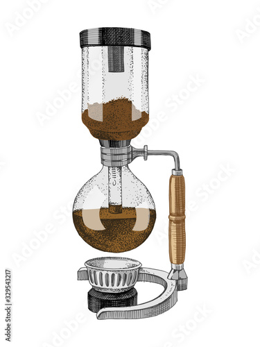 Hand drawn siphon coffee maker icon. Vector illustration