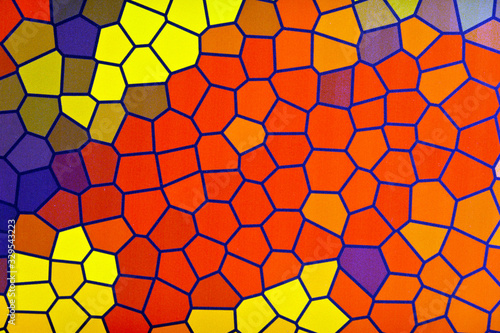 Stained glass window pane. Colored glass background