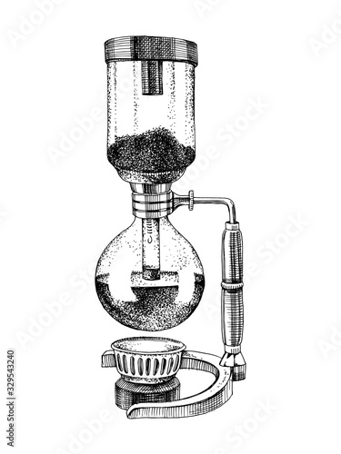 Hand drawn siphon coffee maker icon. Vector illustration