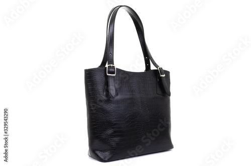 leather women black bag isolated on white background