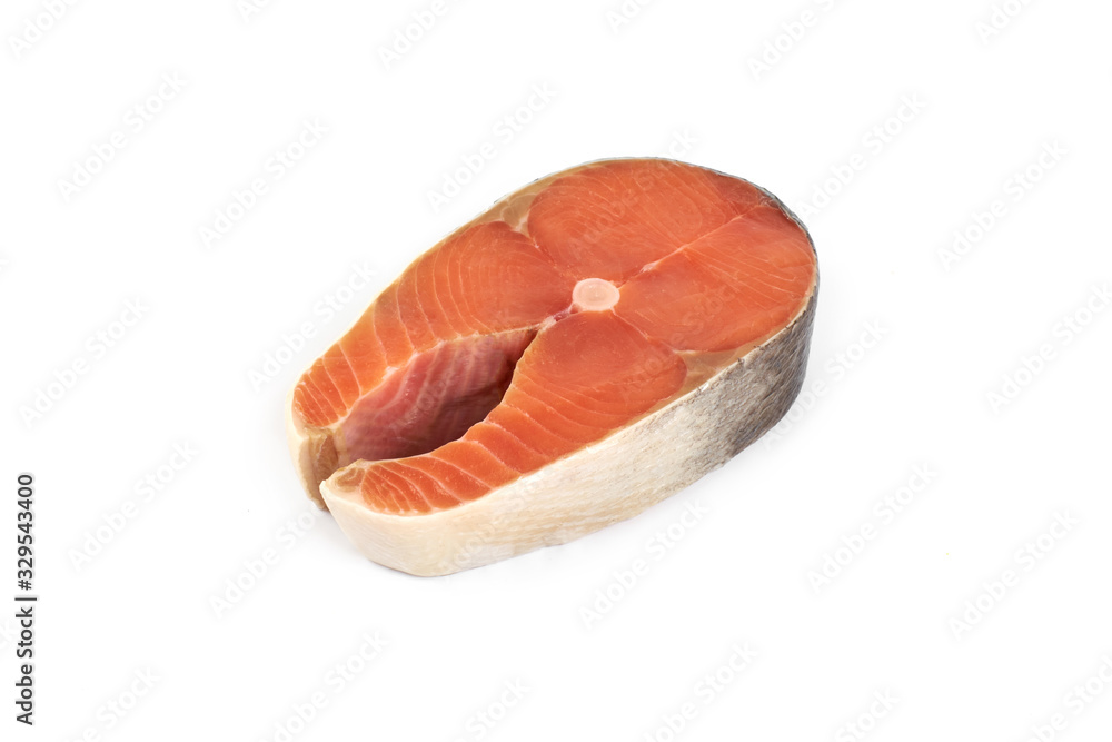 steak of a red fish salmon isolated on white background. steak of a red fish salmon isolated on white background.
