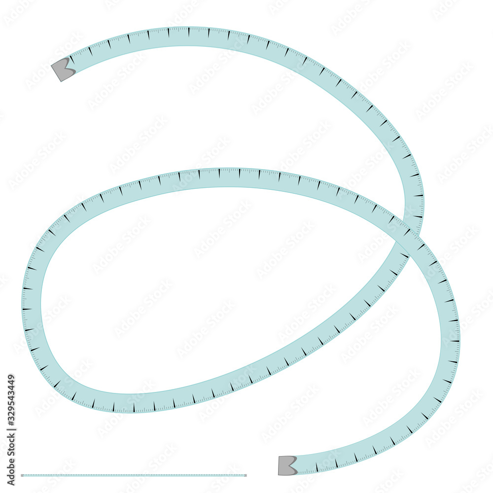 Illustration, vector pattern - blue tailor meter, centimeter - isolate on a white background.