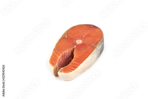 steak of a red fish salmon isolated on white background.