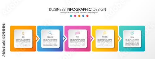 Business diagram with icons and 5 options. Infographic design. Vector