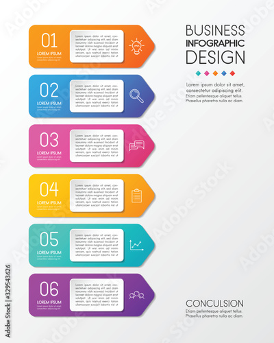 Business infographic with 6 options. Colourful diagram. Vector