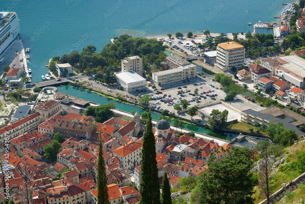 Aerial view of Bay of Kotor, Adriatic Sea, Montenegro