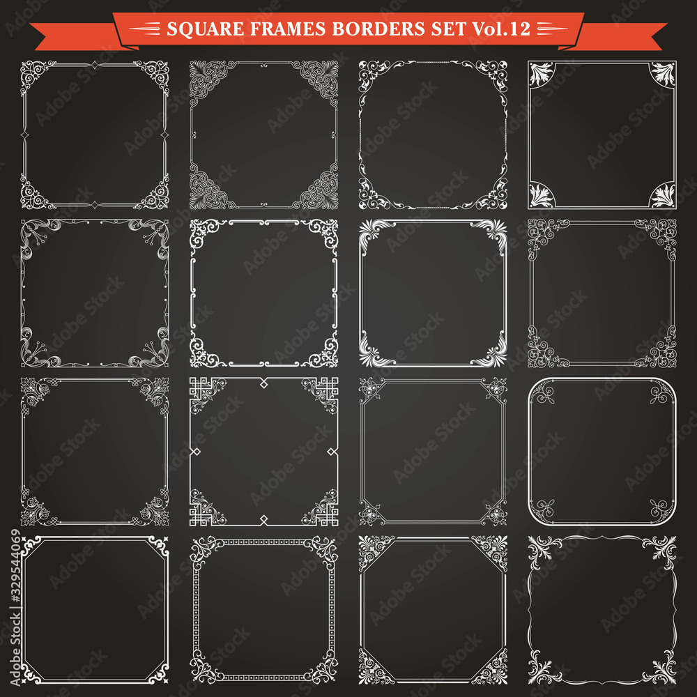 Decorative square frames and borders set 12 vector