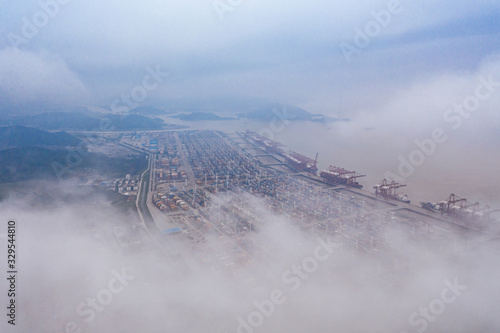 shanghai container terminal at dusk ,yangshan deep-water port , China photo