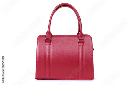 women red leather bag isolated on white background