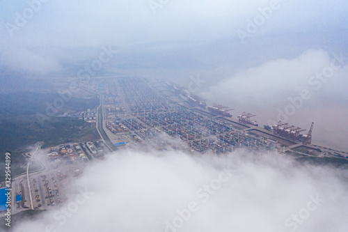 shanghai container terminal at dusk ,yangshan deep-water port , China photo